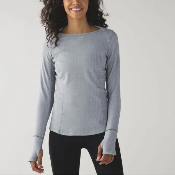 Lululemon Kanto Catch Me Long Sleeve Heathered Gray Herringbone White Slate 12 - Picture 8 of 10